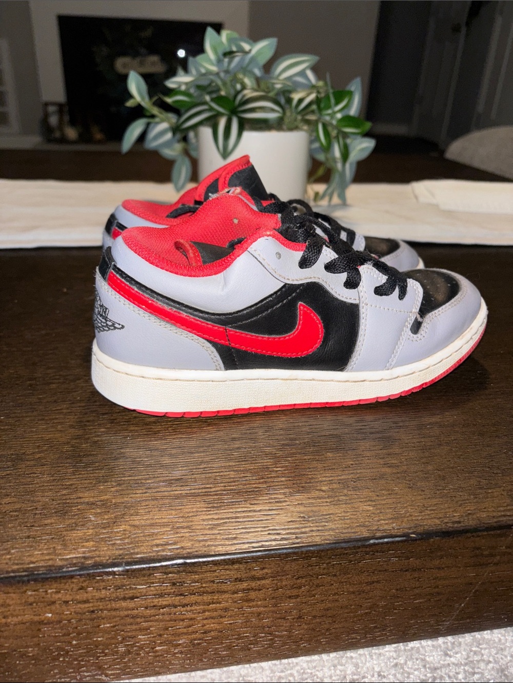 Nike Air Jordan Boys Girls Youth Kids Gray, Black & Red Low-Top Sneakers Size 4Y